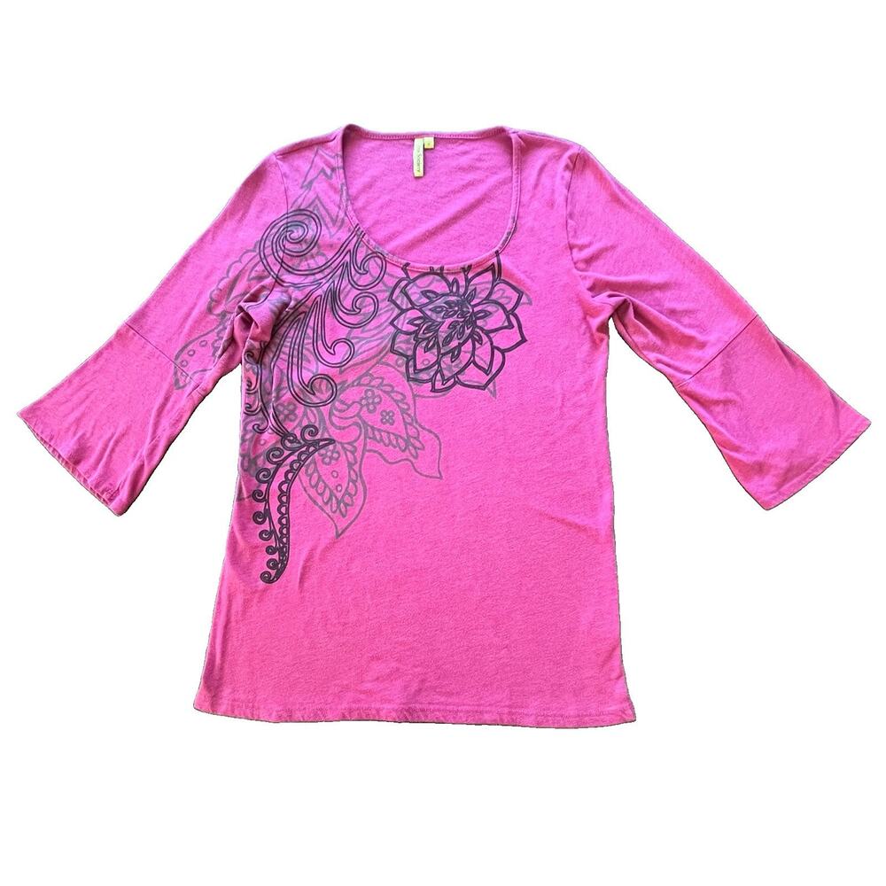 Free Society Magenta Pink Floral Graphic Tunic Top Size Medium Made in USA - Picture 2 of 8